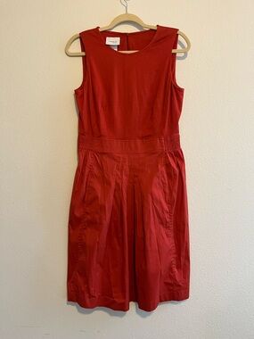 Akris Punto Orange Pleated Sleeveless Dress size 8